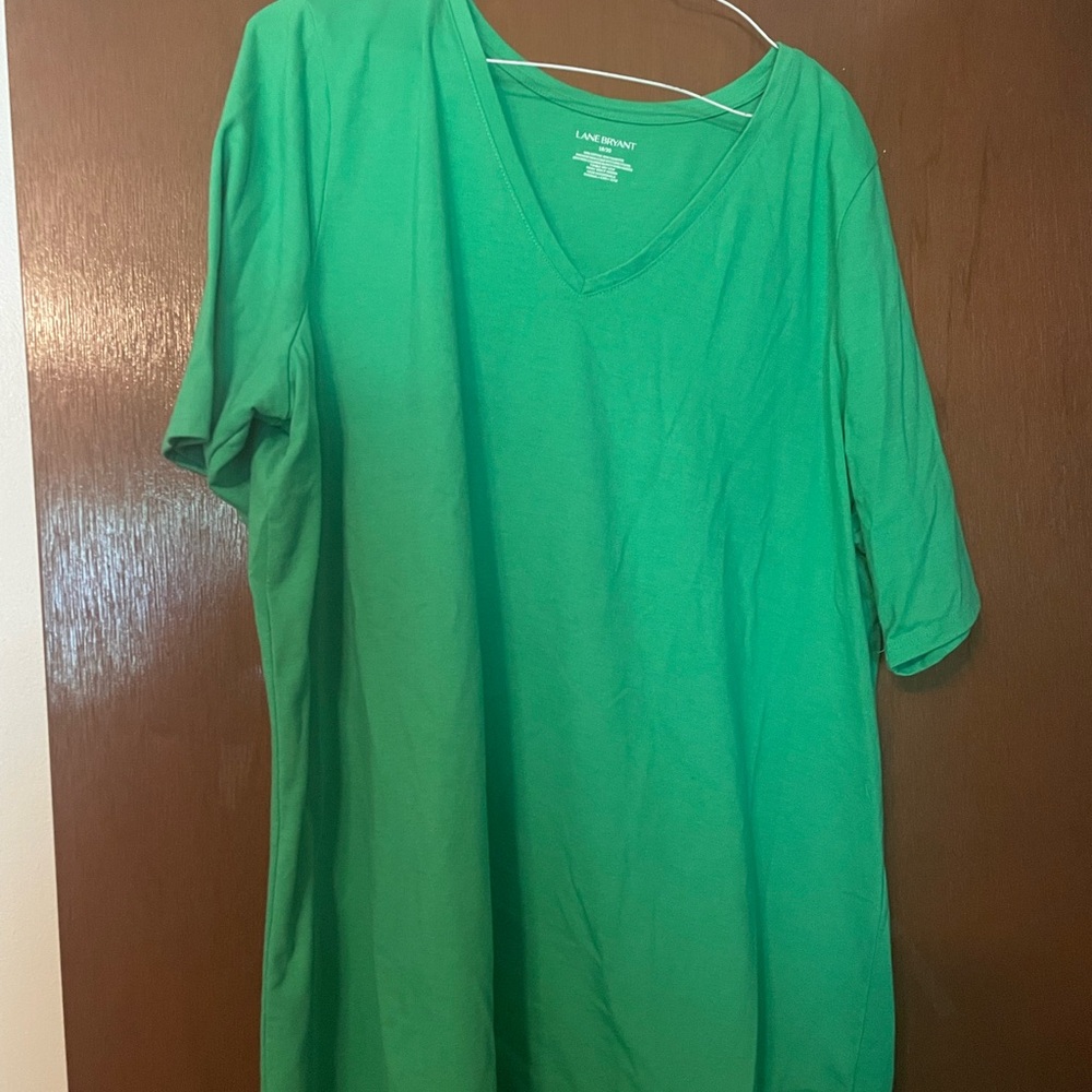 Lane Bryant Bright Green V-Neck Tee